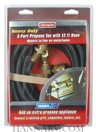 Camco | 59103 | 3-Port Brass Propane Tee With 12 Foot Hose
